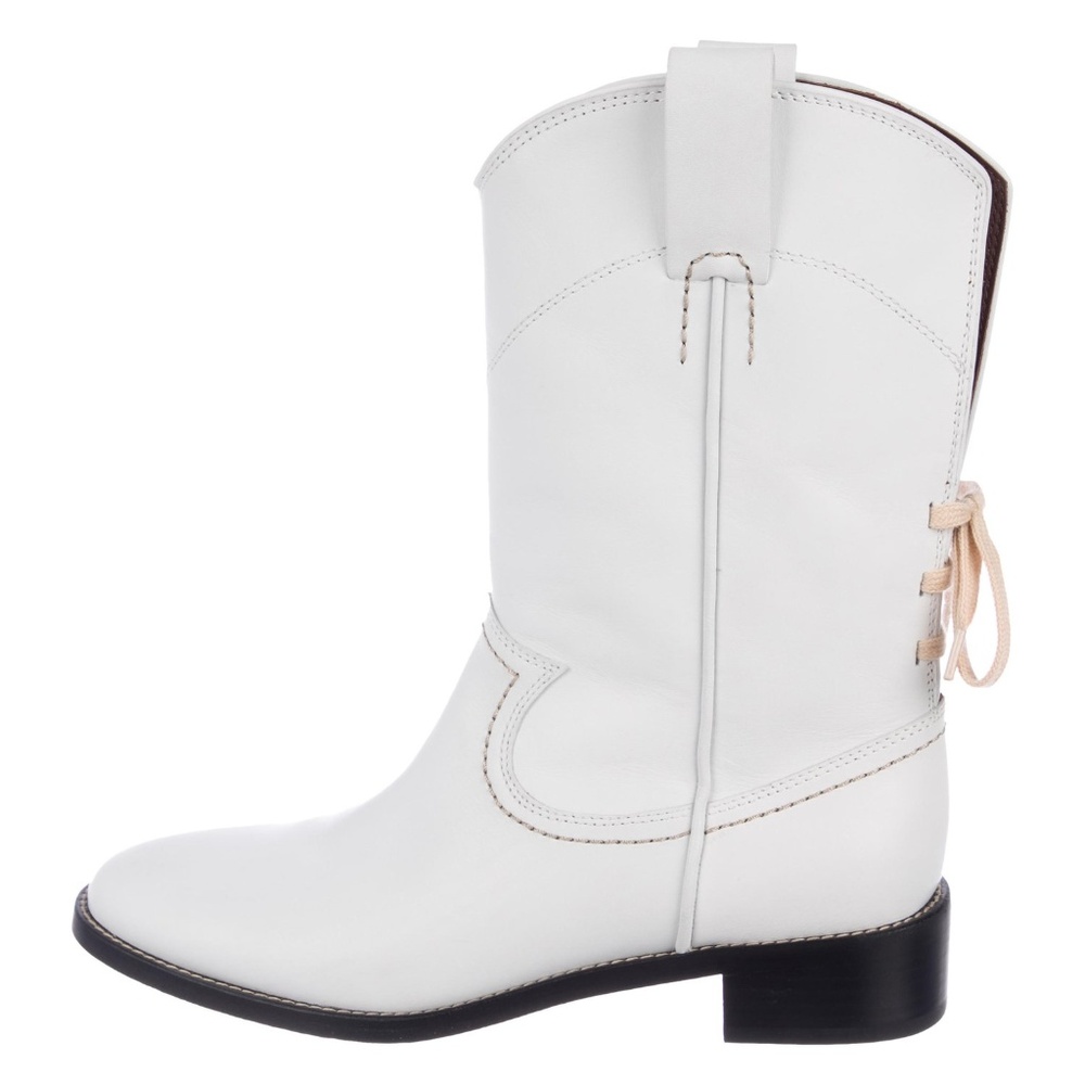 Chloe Leather Round-Toe White Mid-Calf Boots
